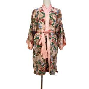 Victoria's Secret Sheer Printed Floral Robe Pink Vintage Gold Label